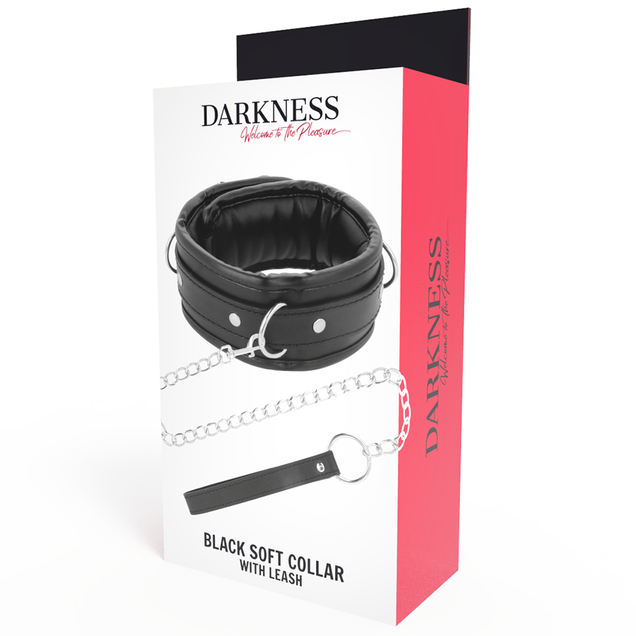 DARKNESS - COLAR MACIO PRETO COM TRELA DE COURO