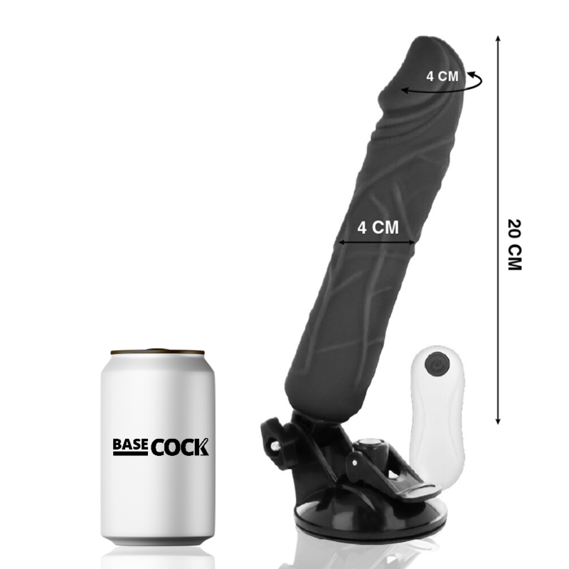 BASECOCK - VIBRADOR  DE CONTROLE REMOTO REALÍSTICO PRETO 20 CM