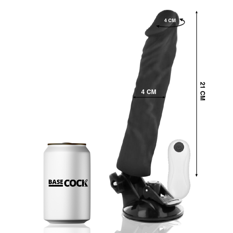 BASECOCK - VIBRADOR REALÍSTICO CONTROLE REMOTO  PRETO 21 CM