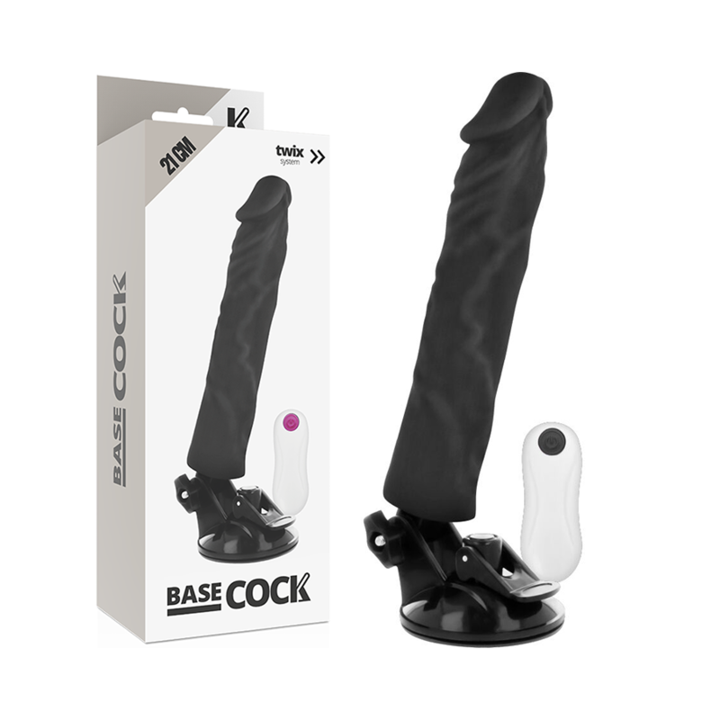 BASECOCK - VIBRADOR REALÍSTICO CONTROLE REMOTO  PRETO 21 CM