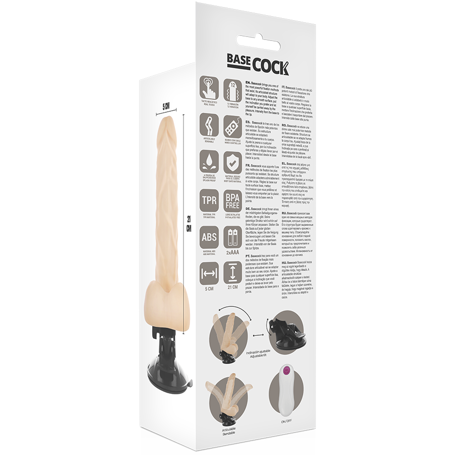 BASECOCK - VIBRADOR ARTICULÁVEL CONTROLE REMOTO NATURAL 21 CM