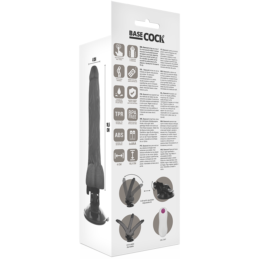 BASECOCK - VIBRADOR ARTICULÁVEL CONTROLE REMOTO PRETO 18,5 CM