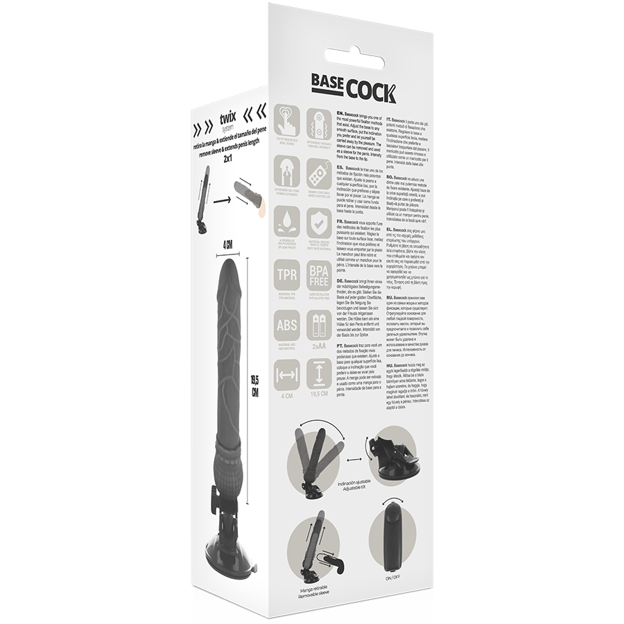 BASECOCK - CONTROLE REMOTO VIBRADOR REALÍSTICO BASECOCK PRETO 19,5 CM