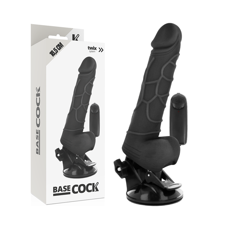 BASECOCK - CONTROLE REMOTO VIBRADOR REALÍSTICO PRETO 18,5 CM