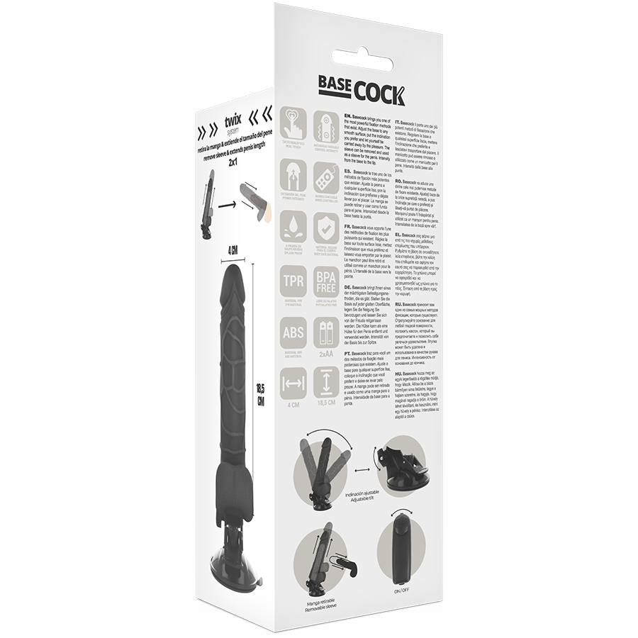 BASECOCK - CONTROLE REMOTO VIBRADOR REALÍSTICO PRETO 18,5 CM