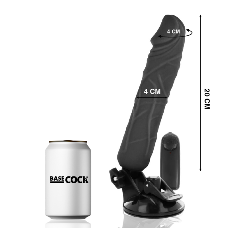 BASECOCK - CONTROLE REMOTO VIBRADOR REALÍSTICO PRETO 20 CM