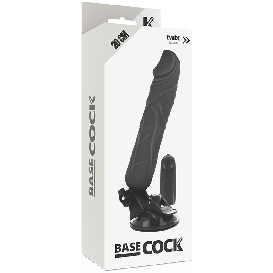 BASECOCK - CONTROLE REMOTO VIBRADOR REALÍSTICO PRETO 20 CM