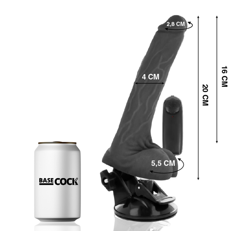 BASECOCK - VIBRADOR REALÃSTICO DE CONTROLE REMOTO PRETO COM TESTÃCULOS 20 CM