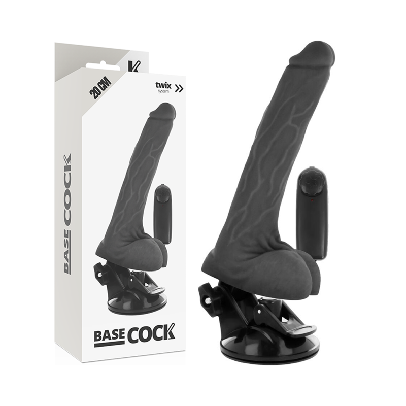 BASECOCK - VIBRADOR REALÃSTICO DE CONTROLE REMOTO PRETO COM TESTÃCULOS 20 CM