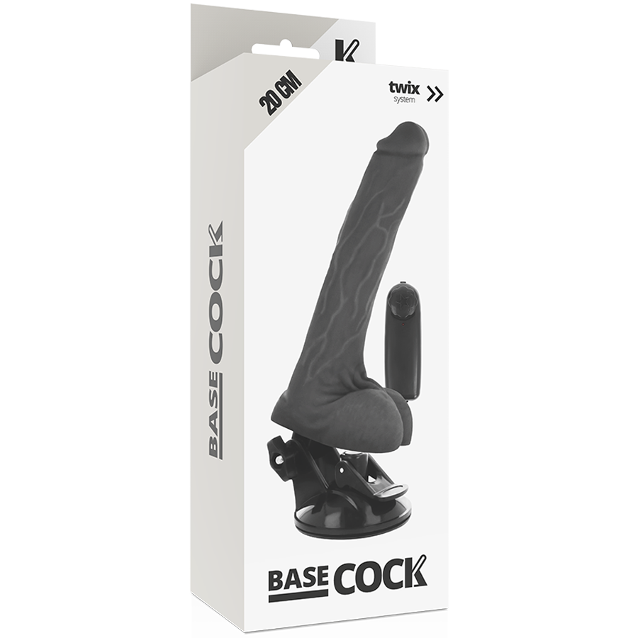 BASECOCK - VIBRADOR REALÃSTICO DE CONTROLE REMOTO PRETO COM TESTÃCULOS 20 CM