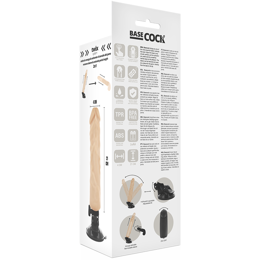 BASECOCK - VIBRADOR REALÍSTICO CONTROLE REMOTO NATURAL 21 CM