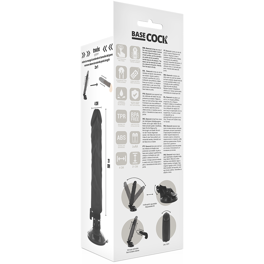 BASECOCK - CONTROLE REMOTO VIBRADOR REALÍSTICO PRETO 21 CM