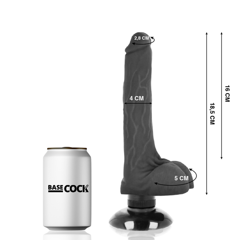 BASECOCK - VIBRADOR REALÍSTICO 2-1 PRETO 18,5 CM