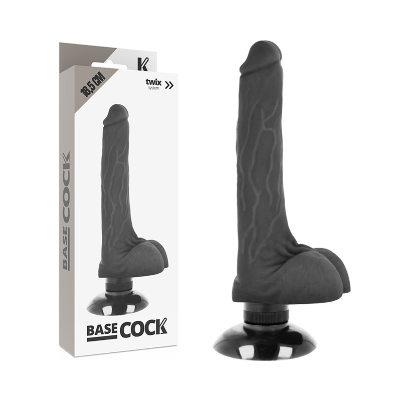 BASECOCK - VIBRADOR REALÍSTICO 2-1 PRETO 18,5 CM