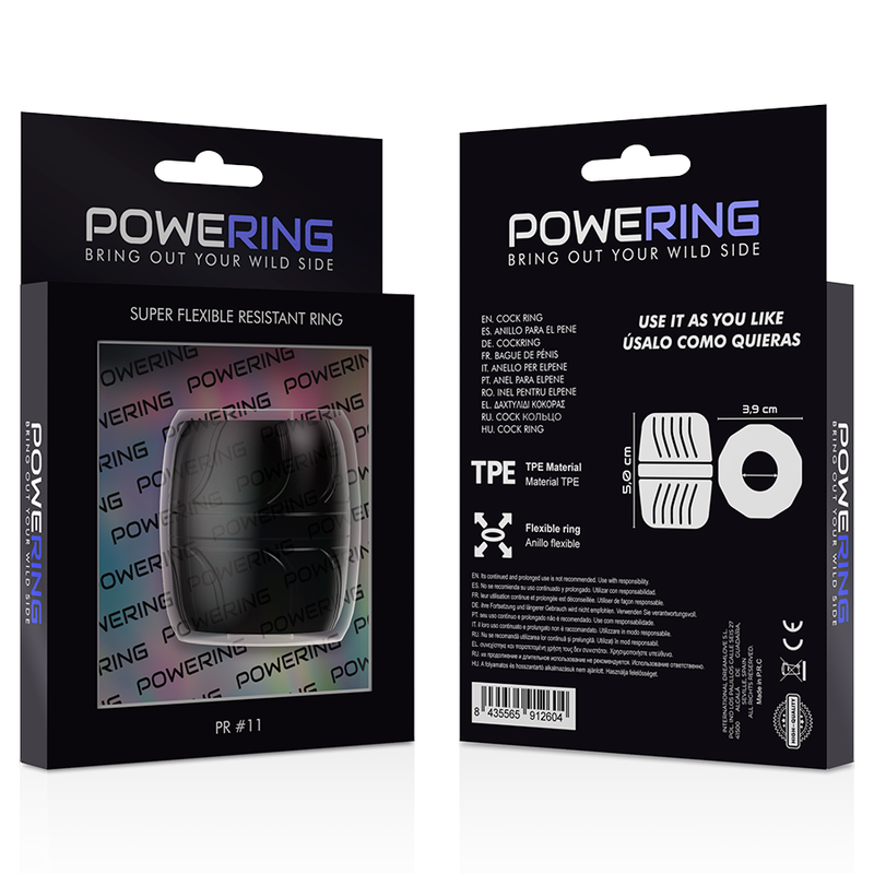 POWERING - ANEL PARA O PÉNIS SUPER FLEXÍVEL E RESISTENTE 5 CM PR11 PRETO