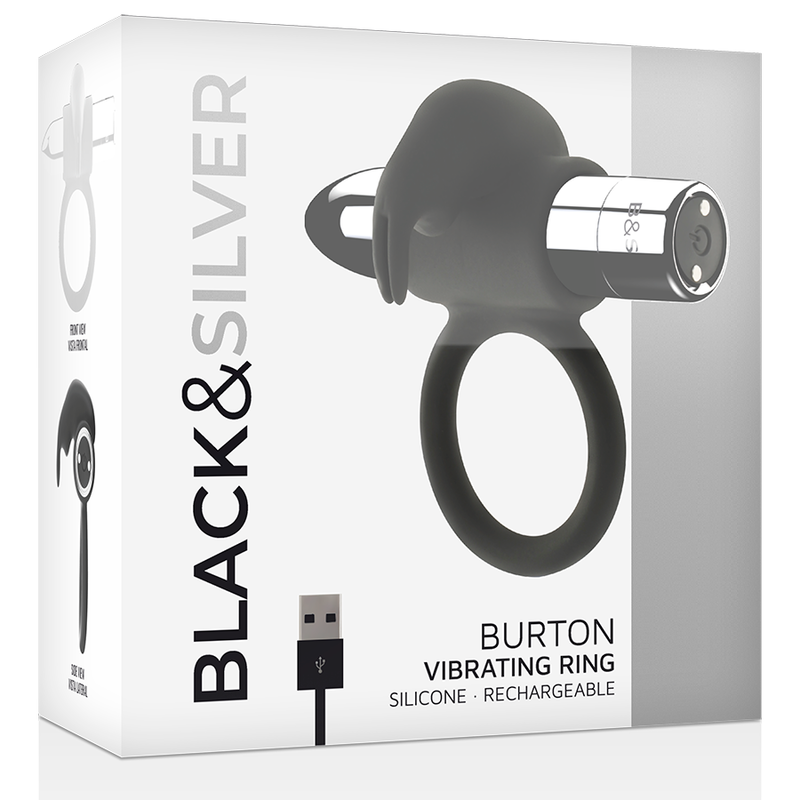 BLACK&SILVER - ANEL VIBRADOR RECARREGÁVEL BURTON 10V