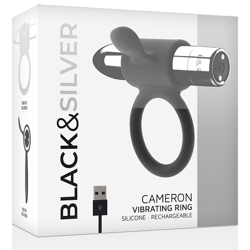 BLACK&SILVER - ANEL VIBRADOR RECARREGÁVEL CAMERON PRATA