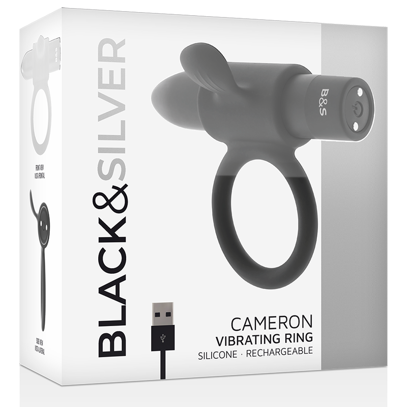 BLACK&SILVER - ANEL VIBRADOR RECARREGÁVEL CAMERON PRETO