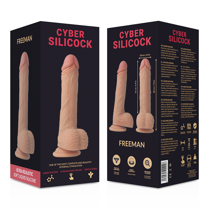 CYBER SILICOCK - STRAP-ON FREEMAN SILICONE LÍQUIDO COM 3 ANÉIS GRTIS