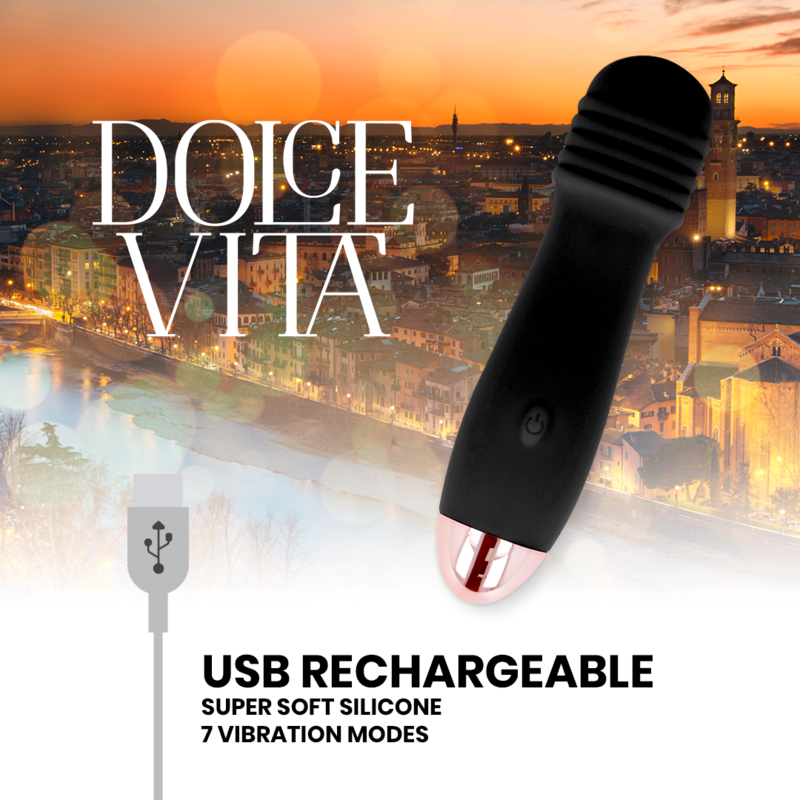 DOLCE VITA - VIBRADOR RECARREGÁVEL TRÊS PRETO 7 VELOCIDADES