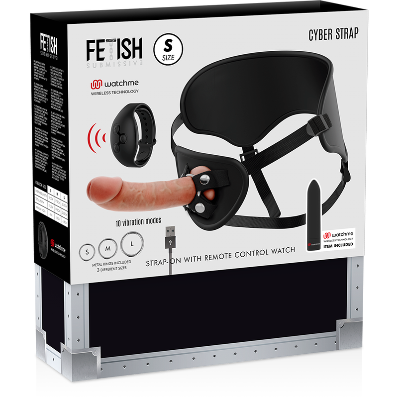 FETISH SUBMISSIVE CYBER STRAP - ARNÊS DE CONTROLE REMOTO E BALA VIBRANTE WATCME TECHNOLOGY S