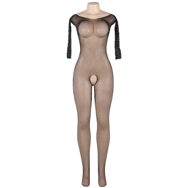 QUEEN LINGERIE - BODYSTOCKING MANGA COMPRIDA COM DIAMANTES S/L