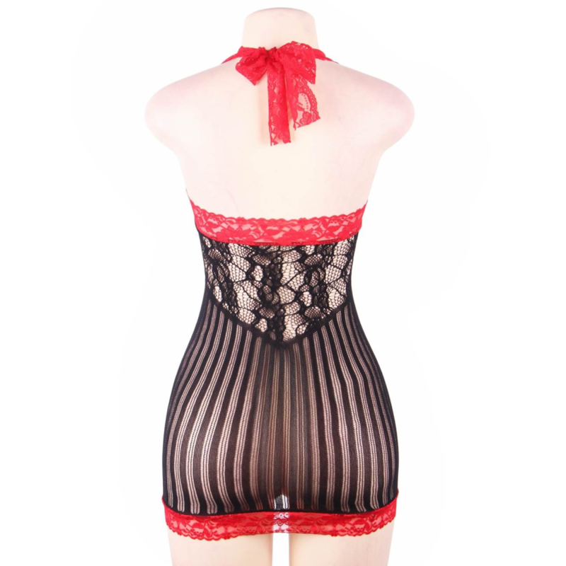 QUEEN LINGERIE - CHEMISE CROTCHET PRETO E VERMELHO S/L