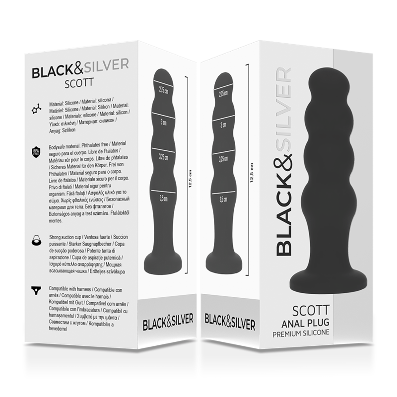 BLACK&SILVER - PLUG ANAL DE SILICONE SCOTT PREMIUM PRETO