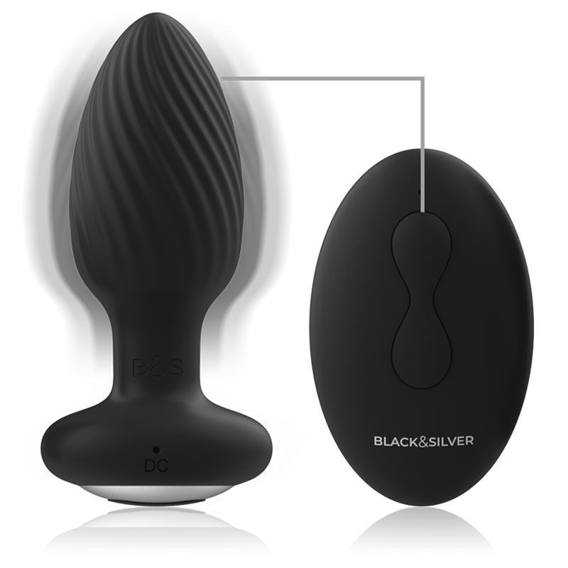 BLACK&SILVER - PLUG DE POÇOS SILICONE ANAL ROTATOR CONTROLE REMOTO