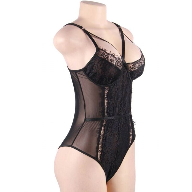 QUEEN LINGERIE - TEDDY DE RENDA PRETA S/M