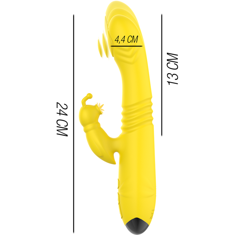 INTENSO - VIBRADOR MULTIFUNÇÃO TOKY PARA CIMA E PARA BAIXO COM ESTIMULADOR CLITÓRICO AMARELO