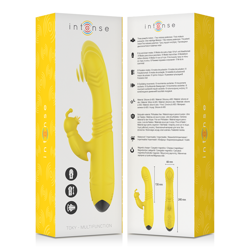 INTENSO - VIBRADOR MULTIFUNÇÃO TOKY PARA CIMA E PARA BAIXO COM ESTIMULADOR CLITÓRICO AMARELO