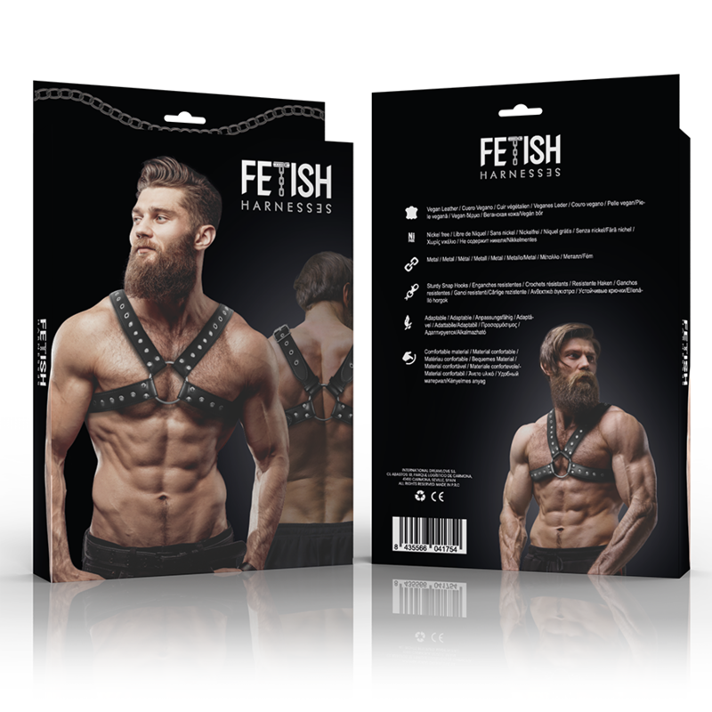 FETISH SUBMISSIVE ATTITUDE - ARNÊS DE PEITO DE COURO ECO CROSS-OVER PARA HOMEM COM PREGOS