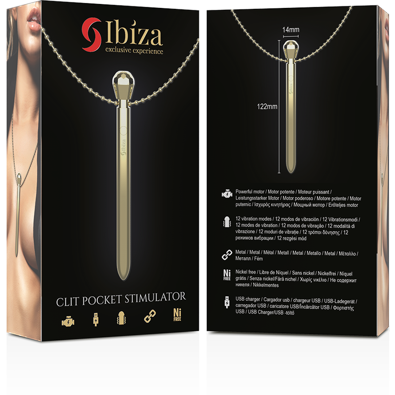 IBIZA - ESTIMULADOR DE BOLSO CLITÓRICO COLAR CARREGADOR USB 12 MODOS DE VIBRAO DOURADO 12,2 X 1,6