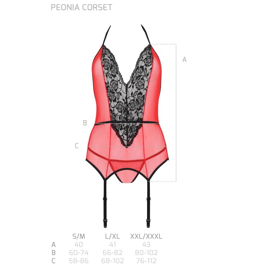 PASSION - PEONIA CORSET LINHA ERÓTICA VERMELHO L/XL