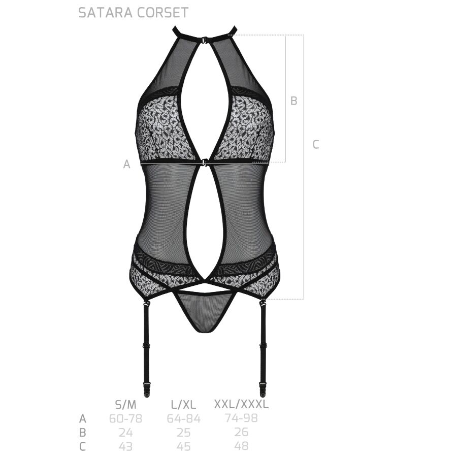 PASSION - SATARA CORSET LINHA ERÓTICA PRETO L/XL