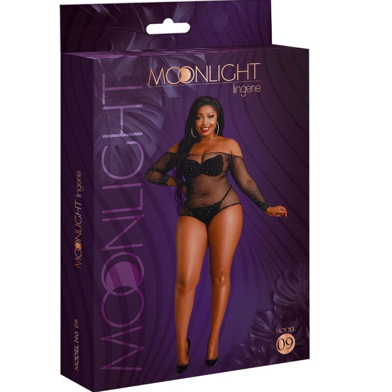 MOONLIGHT - MODELO 9 BODY MANGA COMPRIDA PRETO BRILHANTE PLUS SIZE