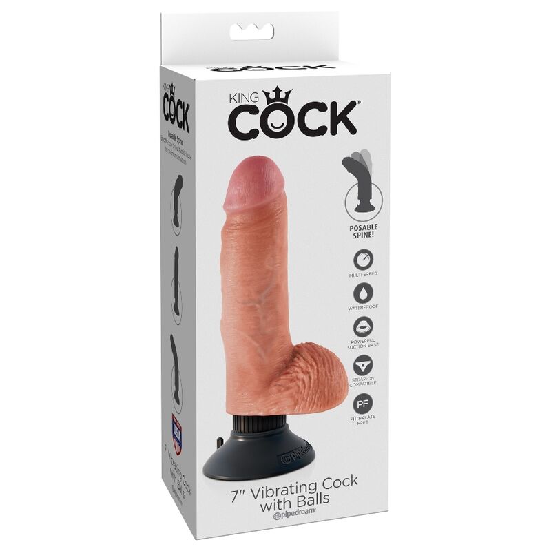 KING COCK - DILDO VIBRADOR COM TESTÍCULOS 17.78 CM NATURAL