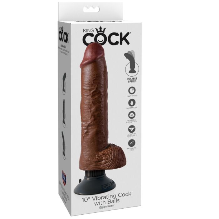 KING COCK - DILDO VIBRADOR COM TESTÍCULOS 25.5 CM COR MARROM