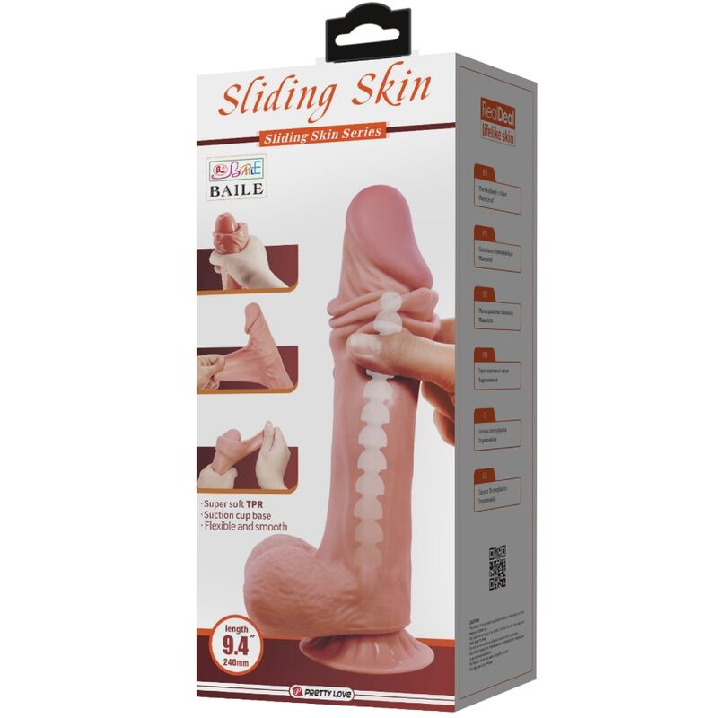 PRETTY LOVE - SÉRIE SLIDING SKIN DILDO REALÍSTICO COM VENTOSA DESLIZANTE PELE MARROM 24 CM