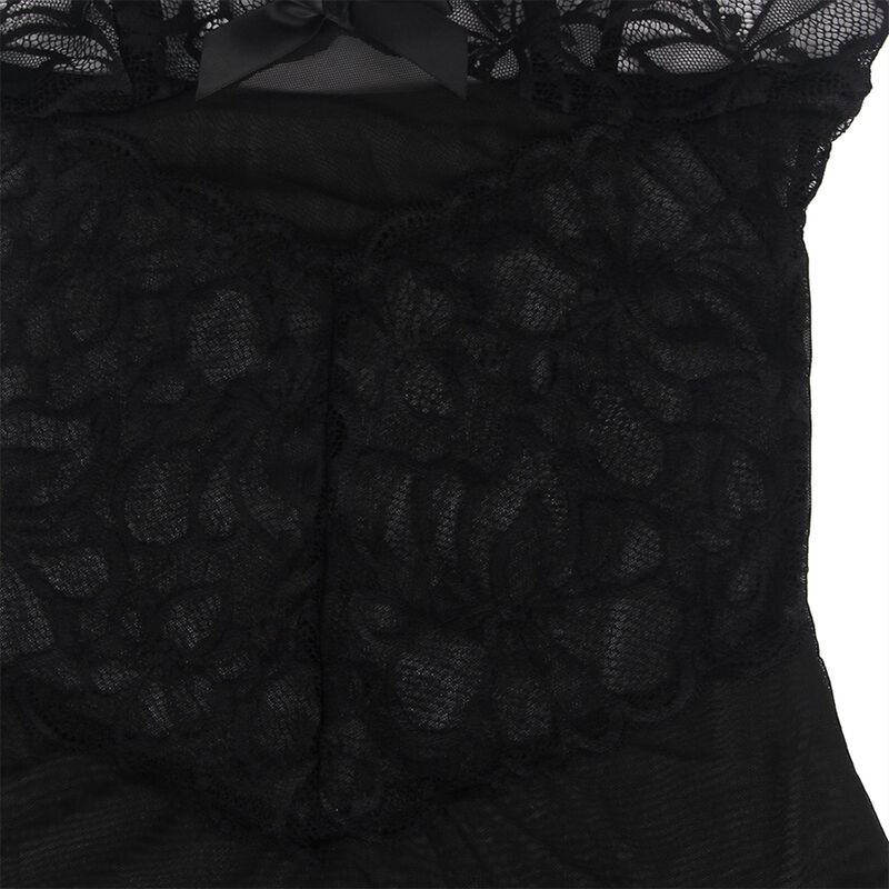 SUBBLIME - BABYDOLL COM ALAS AJUSTVEIS E RENDA TRANSPARENTE ESTAMPADO FLORAL PRETO L/XL