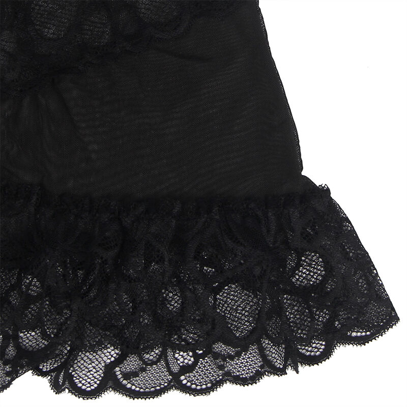 SUBBLIME - BABYDOLL COM ALAS AJUSTVEIS E RENDA TRANSPARENTE ESTAMPADO FLORAL PRETO L/XL