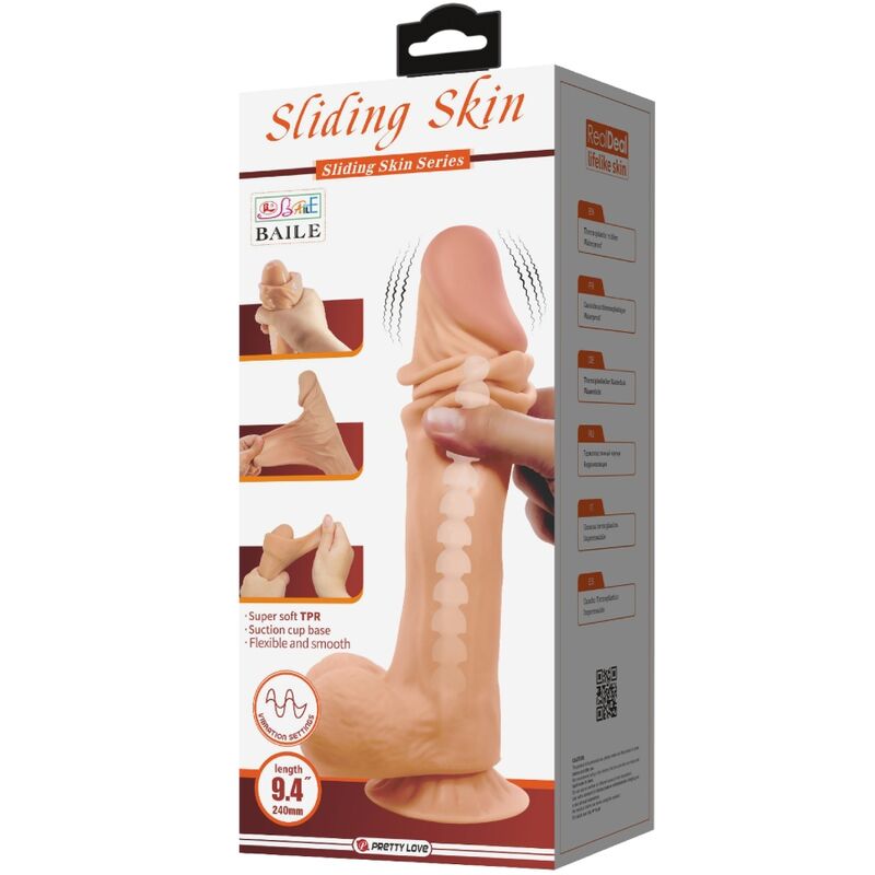 PRETTY LOVE - SÉRIE SLIDING SKIN DILDO REALÍSTICO COM VENTOSA DESLIZANTE PELE CARNE 24 CM