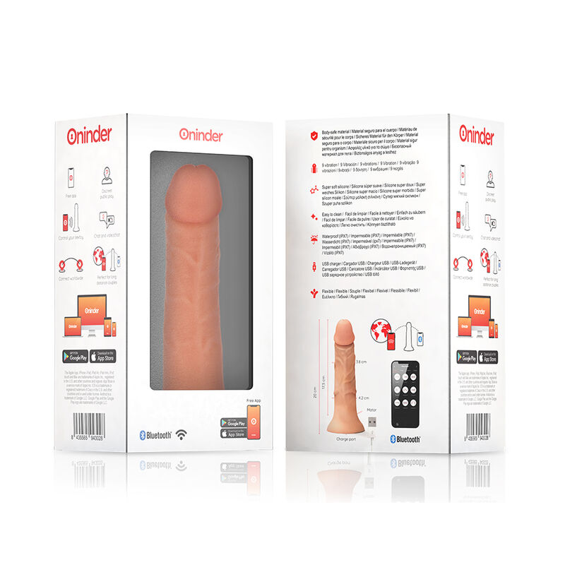 ONINDER - DILDO VIBRADOR BOGOTÁ MÉDIO 9 VELOCIDADES NATURAL 22 CM -O- 4,5 CM - APLICATIVO GRATUITO