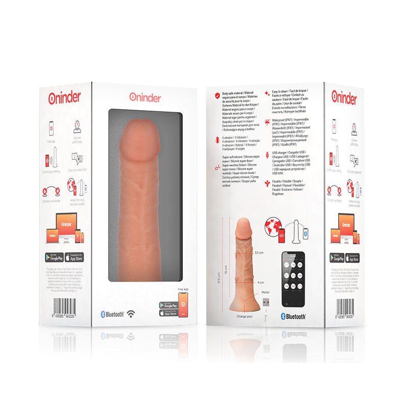 ONINDER - VIBRADOR PEQUENO BOGOTÁ DILDO 9 VELOCIDADES NATURAL 22 CM -O- 4,5 CM - APLICATIVO GRATUITO