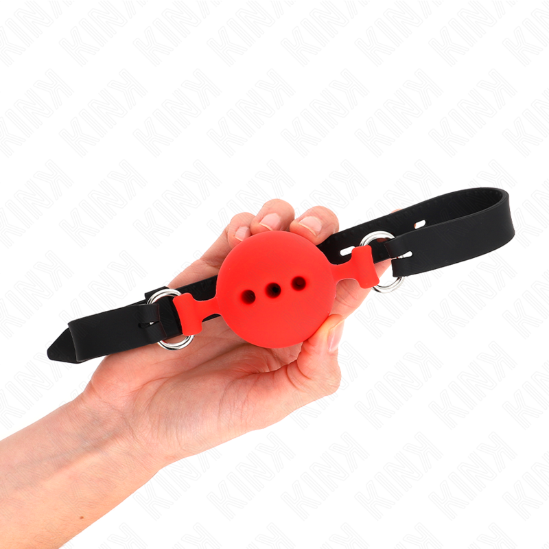 KINK - MORDAÃA COMPLETA DE SILICONE 55 x 2 CM COM BOLA DE 5 CM TAMANHO L VERMELHO AJUSTÃVEL 35-51 CM