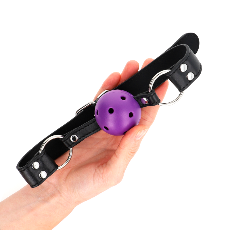 KINK - BOLA RESPIRÃVEL 4 CM MORDAÃA COM REBITE DUPLO ROXO 62,5 x 2,5 CM AJUSTÃVEL 42-58 CM