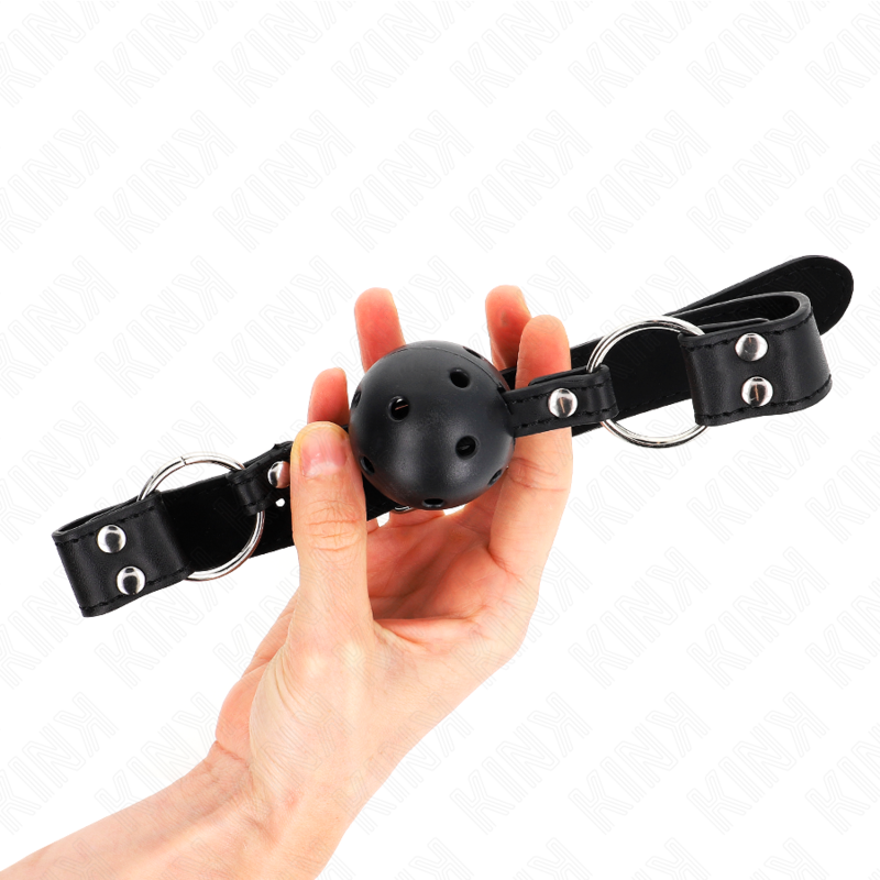 KINK - BOLA RESPIRÃVEL 4 CM MORDAÃA COM REBITE DUPLO MODELO 1 PRETO 62,5 x 2,5 CM AJUSTÃVEL 42-58 CM