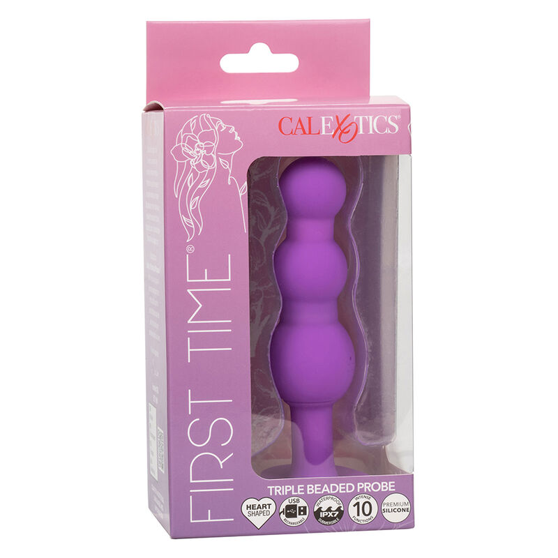 CALEXOTICS - FIRST TIME PLUG ANAL SONDA TRIPLA DE CONTAS 10 VIBRAÃÃES ROXO