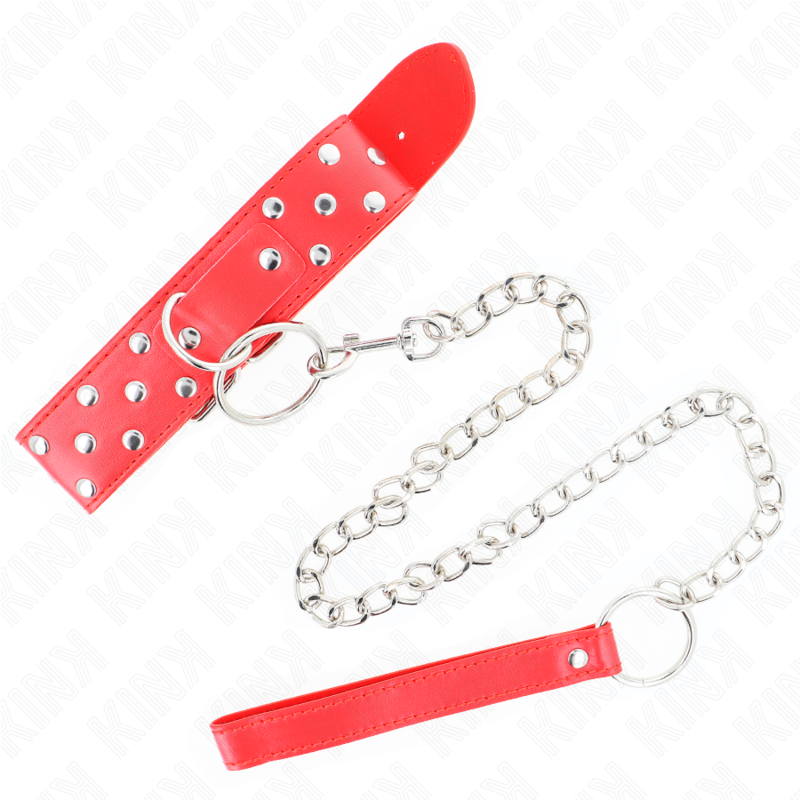 KINK - COLAR DE ALÃA DE REBITE DE ANEL COM CINTO 65 CM VERMELHO AJUSTÃVEL 36-50 CM X 3,8 CM